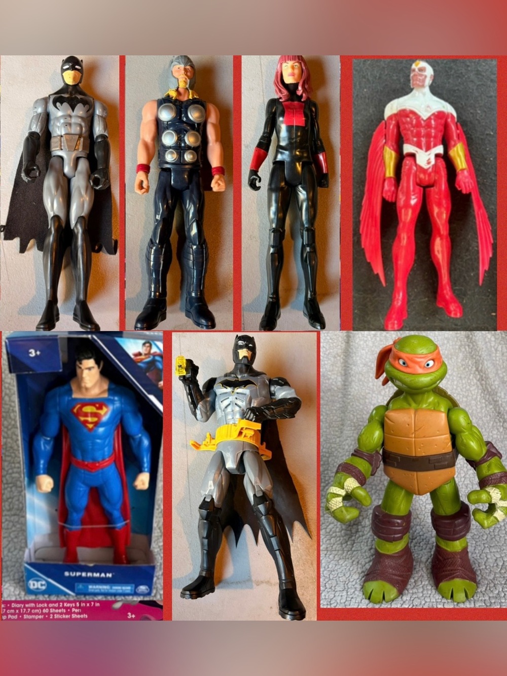 (super hero lot) Mixed Kids Action Figure Toy Bundle - Black, Red, Green, Gray